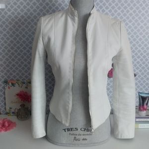Daniel Leather White Moto Jacket - Size Sm…